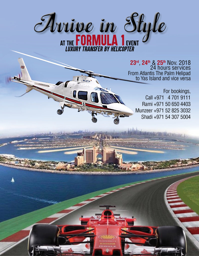 Arrive in Style at Formula 1 with FLYHIGH Dubai Helicopter Services by Alpha Destination Management